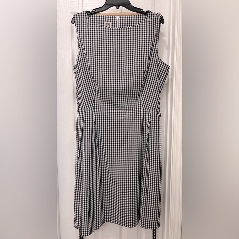 Anne Klein Blue and White Plaid Sleeveless Lined Dress Cotton Size 16
